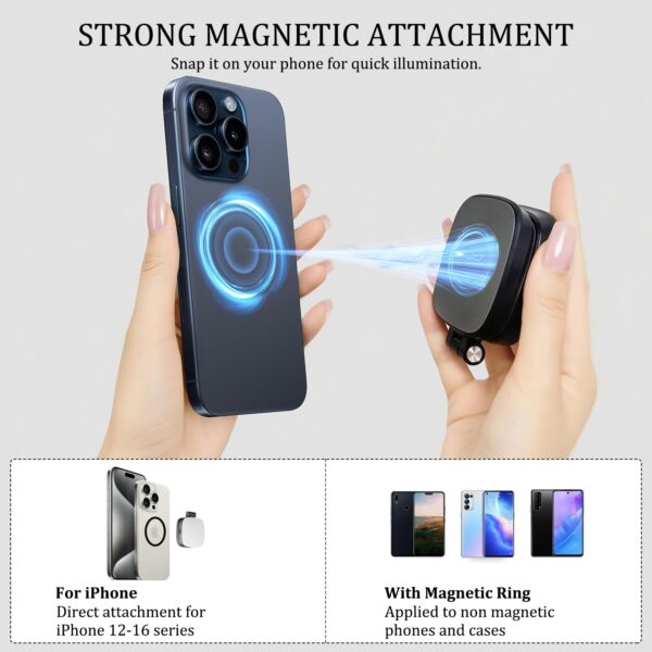 MagSafe Magnetic Selfie Light with Mirror for iPhone – Rechargeable LED Fill Light, CRI≥95, 5 Color Temps, Foldable Portable Ring Light for Vlog, Makeup, Back‑Camera & Video Recording，Photography