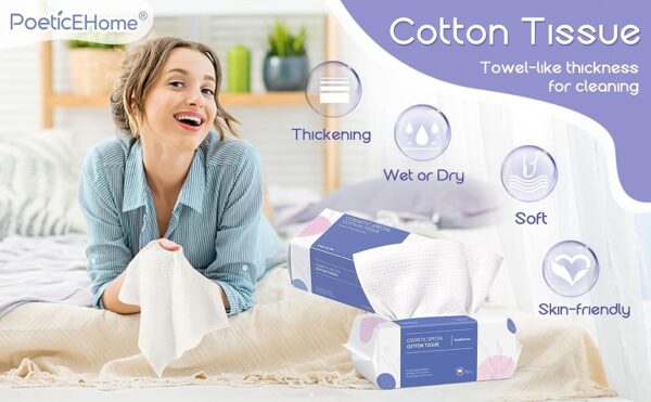 f3093a1b-0204-4c49-8d37-8c8da3c49b6a.__CR0.0.1940.1200_PT0_SX970_V1___ PoeticEHome Extra Thick Cotton Dry Wipes, Disposable Face Towel Lint-Free Facial Tissue Cloths for Deeply Cleansing & Makeup Cleaning 4 PACK