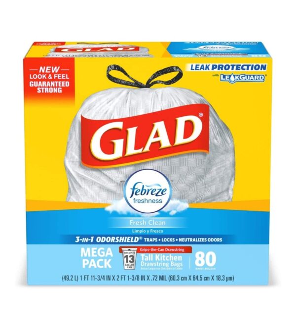 img-0471033c73d0ff9ffb58524f37838971 Glad Tall Kitchen Drawstring Trash Bags – OdorShield 13 Gallon Grey Trash Bag, Febreze Fresh Clean – 80 Count