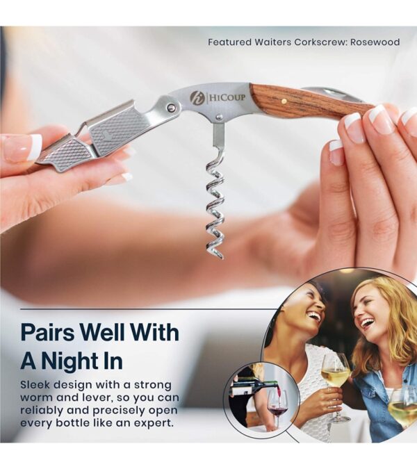 Hicoup Wine Opener – Professional Corkscrews for Wine Bottles w/ Foil Cutter and Cap Remover – Manual Wine Key for Servers, Waiters, Bartenders and Home Use – Classic Rosewood