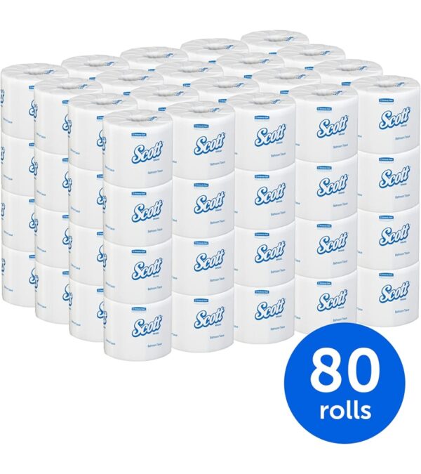 img-074f8386605f1c0152673e9a6e137308 Scott Professional 100% Recycled Fiber Standard Roll Bathroom Tissue (13217), 2-Ply, White, 80 Rolls / Case, 473 Sheets / Roll, 37,840 Sheets / Case