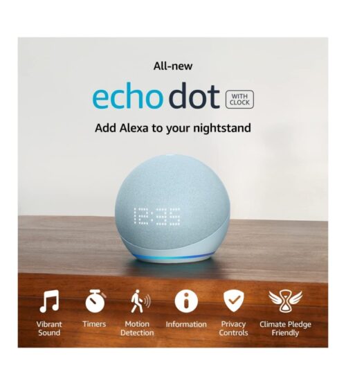 img-0e3387d700904eda4c9abbdb50afd97b All-New Echo Dot (5th Gen, 2022 release) with clock | Smart speaker with clock and Alexa | Cloud Blue