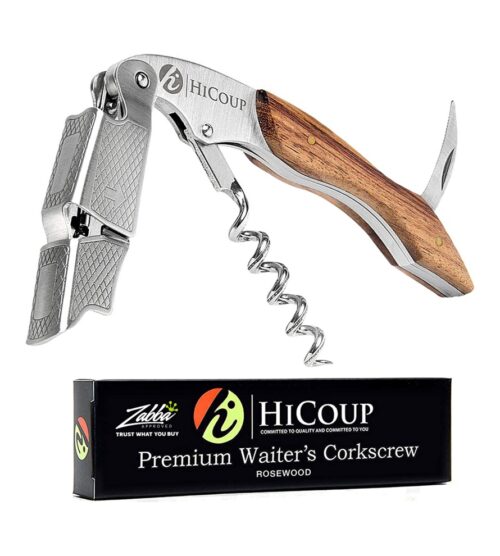img-0e8d685c7ceb4b8b92d18be4ea8735df Hicoup Wine Opener – Professional Corkscrews for Wine Bottles w/ Foil Cutter and Cap Remover – Manual Wine Key for Servers, Waiters, Bartenders and Home Use – Classic Rosewood
