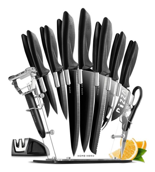 img-0fcf0a5d140ec4571360eb2942df9d85 Home Hero Kitchen Knife Set, Steak Knife Set & Kitchen Utility Knives – Ultra-Sharp High Carbon Stainless Steel Knives with Ergonomic Handles (17 Pc Set, Black)