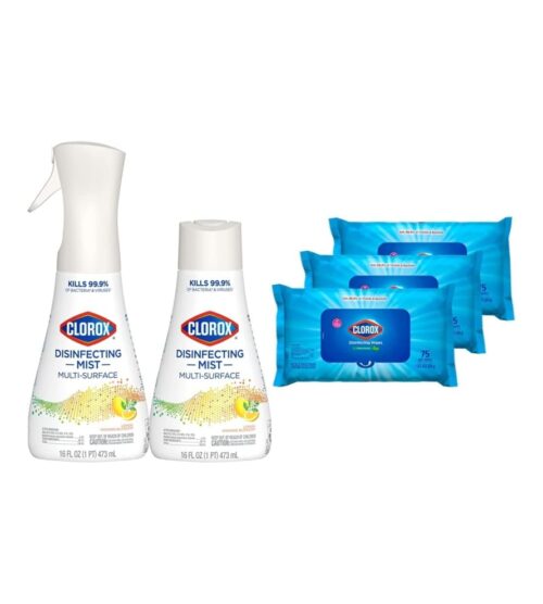 img-145ec7a71e3c7e10dac71d65308a077d Clorox Cleaning Bundle Disinfecting Mist Lemon & Orange Blossom Scent (1 Spray Bottle & 1 Refill, 16 Fl Oz Each) Disinfecting Wipes, Moisture Seal Lid Fresh Scent (3-Pack, 75ct Each)