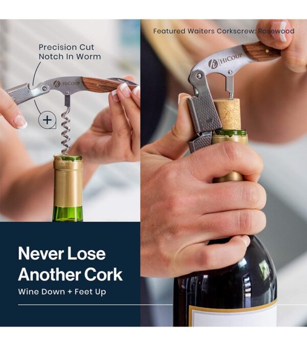 Hicoup Wine Opener – Professional Corkscrews for Wine Bottles w/ Foil Cutter and Cap Remover – Manual Wine Key for Servers, Waiters, Bartenders and Home Use – Classic Rosewood