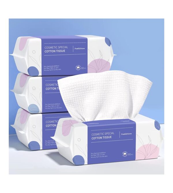 img-1c657464dcc77bd3730323e939a642b2 PoeticEHome Extra Thick Cotton Dry Wipes, Disposable Face Towel Lint-Free Facial Tissue Cloths for Deeply Cleansing & Makeup Cleaning 4 PACK