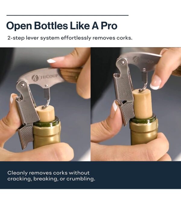 Hicoup Wine Opener – Professional Corkscrews for Wine Bottles w/ Foil Cutter and Cap Remover – Manual Wine Key for Servers, Waiters, Bartenders and Home Use – Classic Rosewood