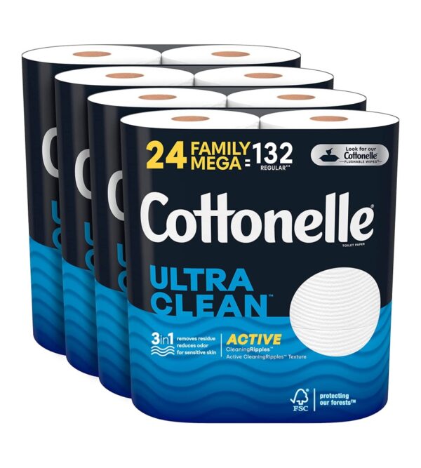 img-2216d9edb039812938137492816effa2 Cottonelle Ultra Clean Toilet Paper with Active CleaningRipples Texture, Strong Bath Tissue, 24 Family Mega Rolls (24 Family Mega Rolls = 132 Regular Rolls), 388 Sheets per Roll, Packaging May Vary