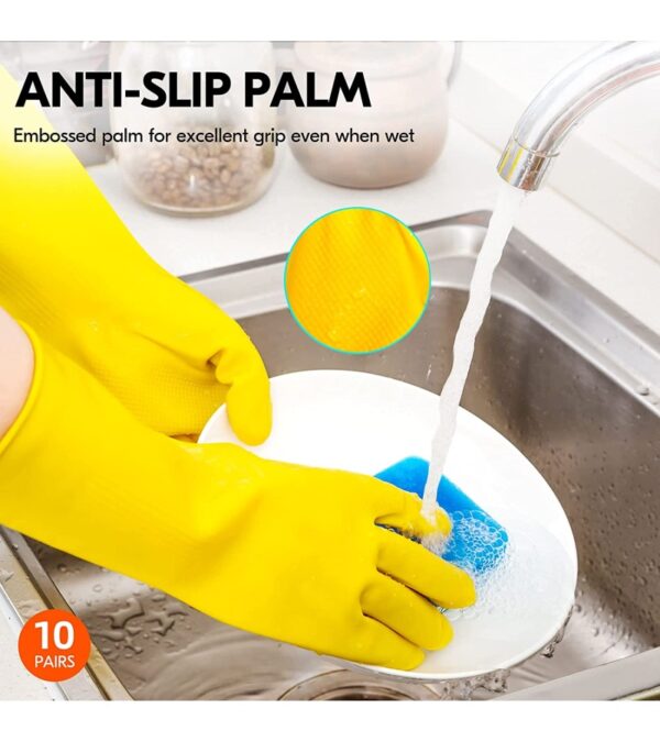 img-2264a92f39b9a5cc975cca47cfc35619 Vgo… 10-Pairs Reusable Household Gloves, Rubber Dishwashing gloves, Extra Thickness, Long Sleeves, Kitchen Cleaning, Working, Painting, Gardening, Pet Care (Size M, Yellow, HH4601)