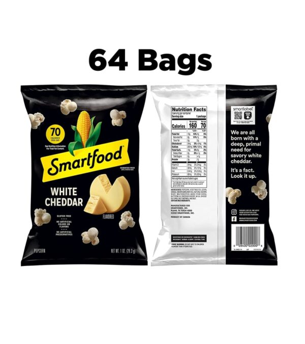 img-22d8f075f846b1132bbcb6cbc2b40762 Smartfood White Cheddar Flavored Popcorn, 1 Ounce (Pack of 64)
