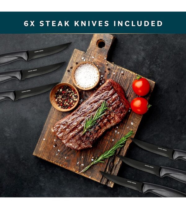 Home Hero Kitchen Knife Set, Steak Knife Set & Kitchen Utility Knives – Ultra-Sharp High Carbon Stainless Steel Knives with Ergonomic Handles (17 Pc Set, Black)
