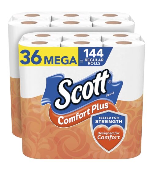 img-287e4313e147c25c0e2396d5c52be145 Scott ComfortPlus Toilet Paper, 36 Mega Rolls = 144 Regular Rolls, Bath Tissue, 462 Sheets Per Roll, White, 36 Count