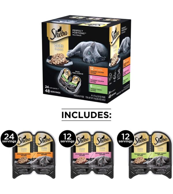 img-3100299a0bd68ea61b405a4f6d930e11 SHEBA PERFECT PORTIONS Cuts in Gravy Wet Cat Food Trays (24 Count, 48 Servings), Roasted Chicken, Gourmet Salmon and Tender Turkey Entrée, Easy Peel Twin-Pack Trays