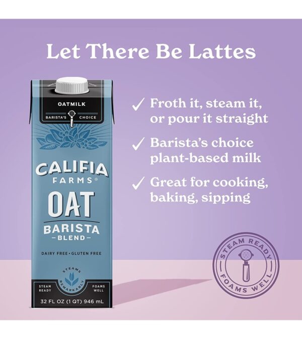 img-320ca7b6b41a3751484cb386842e2f19 Califia Farms – Oat Barista Blend Oat Milk, 32 Oz (Pack of 6), Shelf Stable, Dairy Free, Plant Based, Vegan, Gluten Free, Non GMO, High Calcium, Milk Frother, Creamer, Oatmilk