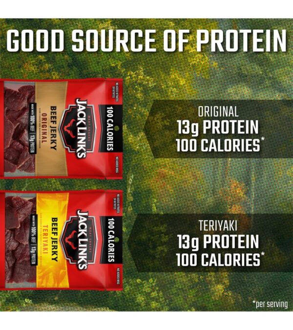 Jack Link's Beef Jerky Variety Pack Includes Original and Teriyaki Flavors, On the Go Snacks, 13g of Protein Per Serving, 9 Count of 1.25 Oz Bags