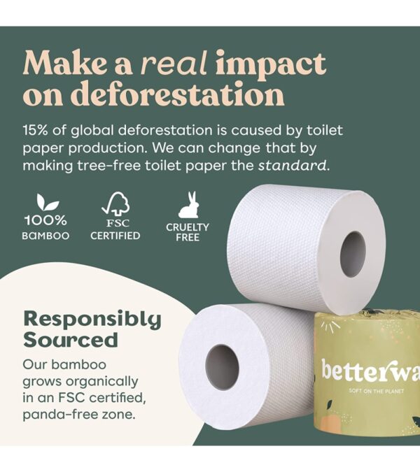 img-3696dbfd8d422998fbe91f3057085389 Betterway Bamboo Toilet Paper 3 PLY – Eco Friendly, Sustainable Toilet Tissue – 12 Double Rolls & 360 Sheets Per Roll – Septic Safe – Organic, Plastic Free, Compostable & Biodegradable – FSC Certified