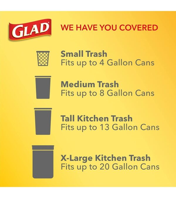 img-3698f6028d4e43e3d86e206f5d59caa5-1 Glad Trash & Food Storage ForceFlex Protection Series Tall Trash Bags, 13 Gal, Gain Moonlight Breeze with Febreze, 110 Ct (Package May Vary)