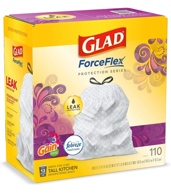 img-37c650aa244a2ca471f8aeb389c311db Glad Trash & Food Storage ForceFlex Protection Series Tall Trash Bags, 13 Gal, Gain Moonlight Breeze with Febreze, 110 Ct (Package May Vary)