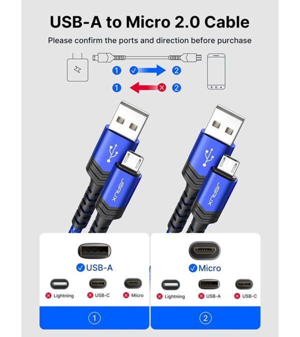 img-3ae6465abf5052b0d24030007740f3c7 JSAUX Micro USB Cable Android Charger, (2-Pack 6.6FT) Micro USB Android Charger Cable Nylon Braided Cord Compatible with Galaxy S7 S6 J7 Edge Note 5, Kindle. MP3 and More-Blue