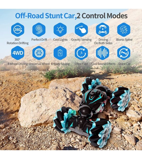 img-3cc536b1c63fe09c748dea3cb3b349e6 Deejoy RC Stunt Car, 2.4GHz 4WD Remote Control Gesture Sensor Toy Cars, Double Sided Rotating Off Road Vehicle 360° Flips with Lights Music, for Boys & Girls Birthday
