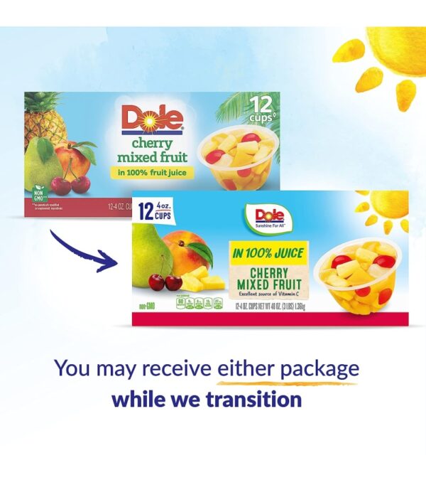 img-46fb54ad422ddd51bc00fac87b45e6bc Dole Fruit Bowls Cherry Mixed Fruit in 100% Juice, Gluten Free Healthy Snack, 4 Oz, 12 Count