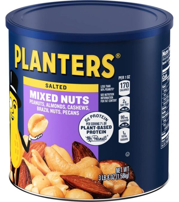 img-472dec7717bb4d25d5b5f7e941a4f6cc Planters Mixed Nuts Less Than 50% Peanuts with Peanuts (Almonds, Cashews, Brazil Nuts, Pecans & Sea Salt, 3.0 lb Canister)