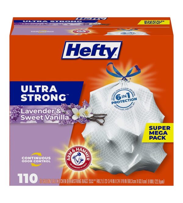 img-473394329c999b0bcb103d42290047d7 Hefty Ultra Strong Tall Kitchen Trash Bags, Lavender & Sweet Vanilla Scent, 13 Gallon, 110 Count