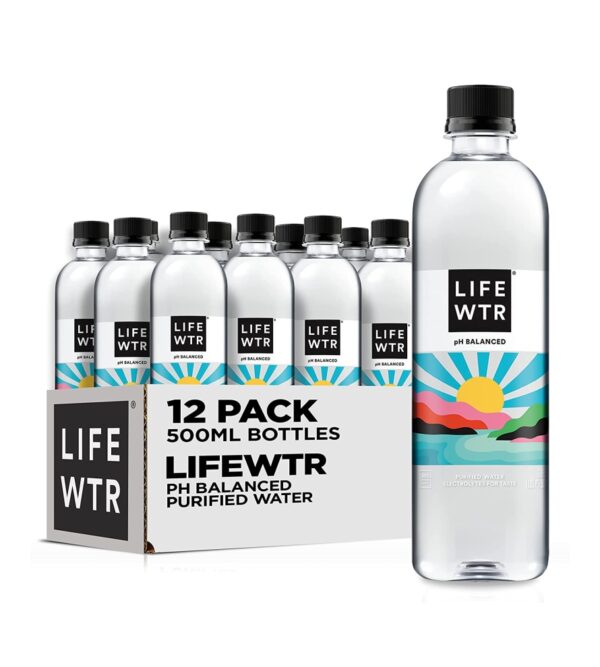 LIFEWTR Premium Purified Water pH Balanced with Electrolytes, 100% recycled plastic bottles, 16.9 Fl Oz Bottles, 500ml (Pack of 12)