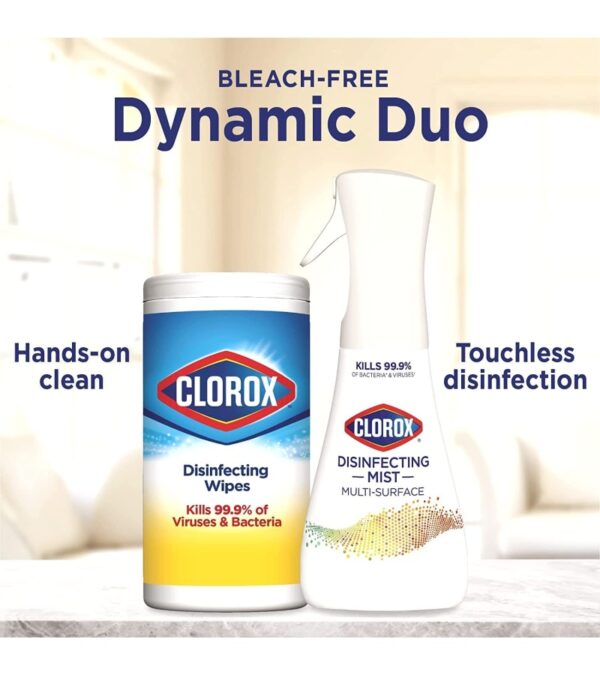 img-4cc3ab48d30cdf75e8f1cf4ae58e76f4-1 Clorox Cleaning Bundle Disinfecting Mist Lemon & Orange Blossom Scent (1 Spray Bottle & 1 Refill, 16 Fl Oz Each) Disinfecting Wipes, Moisture Seal Lid Fresh Scent (3-Pack, 75ct Each)