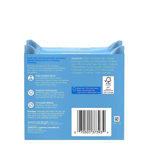 img-5069303e57984664b39bc0da8ca4ccbd Neutrogena Cleansing Fragrance Free Makeup Remover Face Wipes, Cleansing Facial Towelettes for Waterproof Makeup, Alcohol-Free, Unscented, 100% Plant-Based Fibers, Twin Pack, 2 x 25 ct