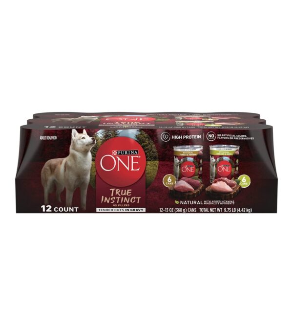 img-507ef39da0486c11ea5b802f244449b3 Purina ONE True Instinct Tender Cuts in Gravy With Real Turkey and Venison, and With Real Chicken and Duck High Protein Wet Dog Food Variety Pack – (12) 13 oz. Cans