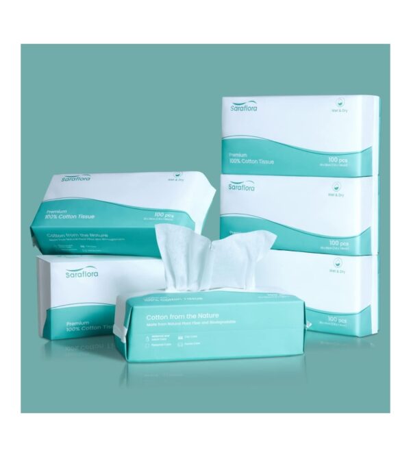 img-522d42f07625be90d5074743bb8624a7 Saraflora 100% Cotton Facial Tissue, Soft Dry Wipe 6 Pack Size 7.9×7.9 inches, Use for Sensitive Skin Disposable Face Towel and Baby Washcloths, Makeup Wipes, Disposable Cleansing Cloths(600 Count )