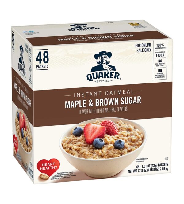 img-54a6c0c995117a208cfe1cba0e1bbaaa Quaker Instant Oatmeal, Maple & Brown Sugar, Individual Packets, 1.51 Ounce (Pack of 48)