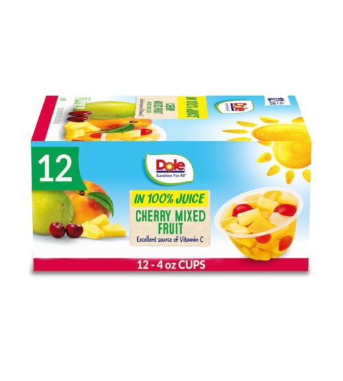 img-594edee4a25e4ddab83a74649b95de4d Dole Fruit Bowls Cherry Mixed Fruit in 100% Juice, Gluten Free Healthy Snack, 4 Oz, 12 Count
