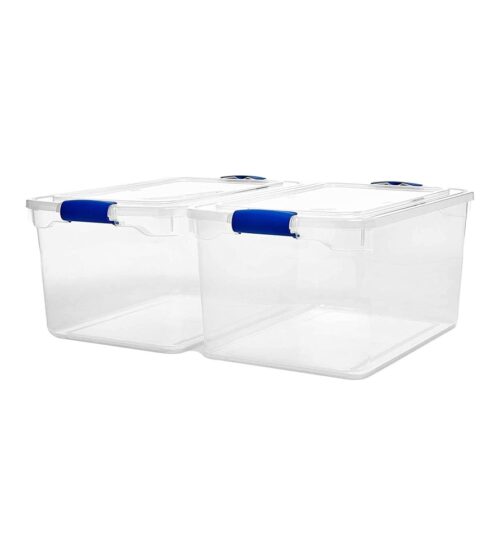 img-5de4e8d4ceedae4e2af9ab53d1ff54be HOMZ Heavy Duty Modular Stackable Storage Tote Containers with Latching Lids, 66 Quart Capacity, Clear, 2 Pack