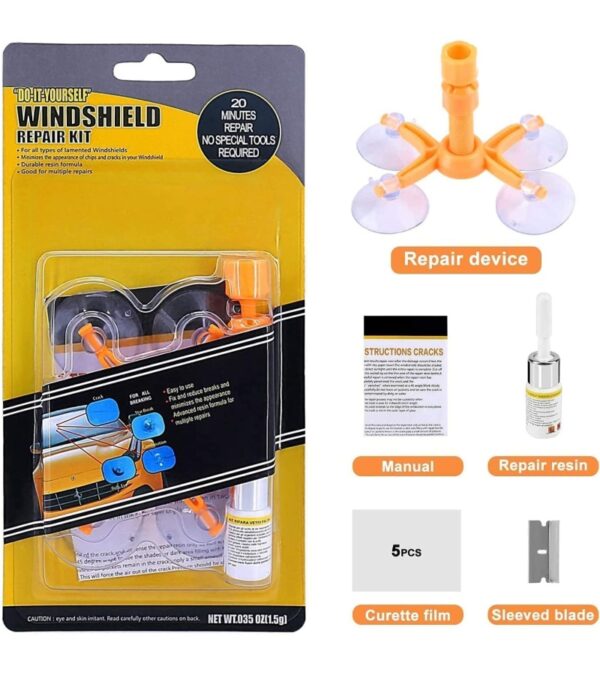 Rain-X 600001 Windshield Repair Kit ??Quick And Easy Durable Resin Based Windshield Repair Kit for Chips and Cracks, Good For Round Damage Below 1??In Diameter And Cracks Smaller Than 12??In Length