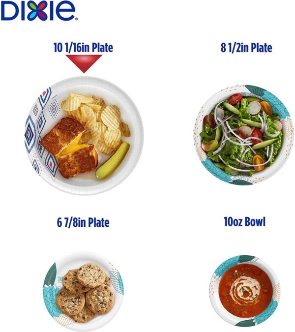img-6434ed526a591844e7b36c2ede41c95c Dixie Paper Plates, 10 1/16 inch, Dinner Size Printed Disposable Plate, 44 Count (Pack of 5) , Packaging and Design May Vary