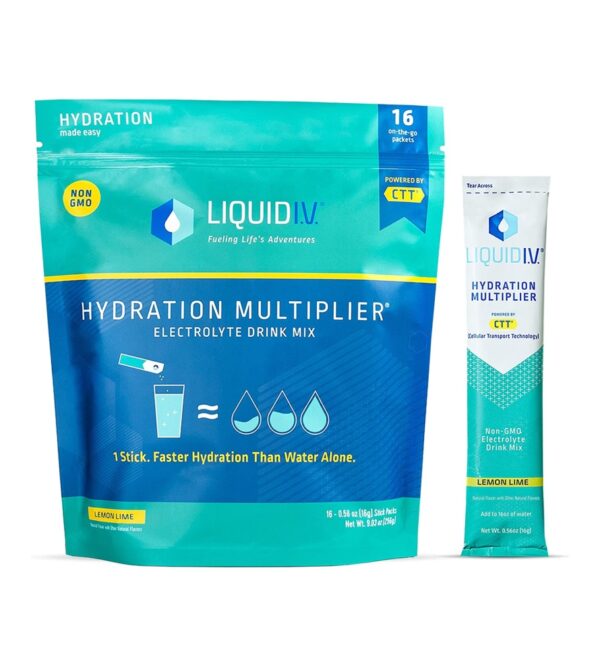 Liquid I.V. Hydration Multiplier – Lemon Lime – Powder Packets | Electrolyte Drink Mix | Easy Open Single-Serving | Non-GMO | 16 Stick