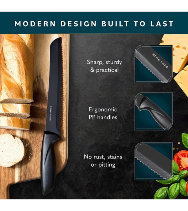 Home Hero Kitchen Knife Set, Steak Knife Set & Kitchen Utility Knives – Ultra-Sharp High Carbon Stainless Steel Knives with Ergonomic Handles (17 Pc Set, Black)