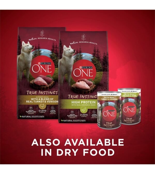 img-6a3434aaf2c0b8ea450dcdf273df24f0 Purina ONE True Instinct Tender Cuts in Gravy With Real Turkey and Venison, and With Real Chicken and Duck High Protein Wet Dog Food Variety Pack – (12) 13 oz. Cans