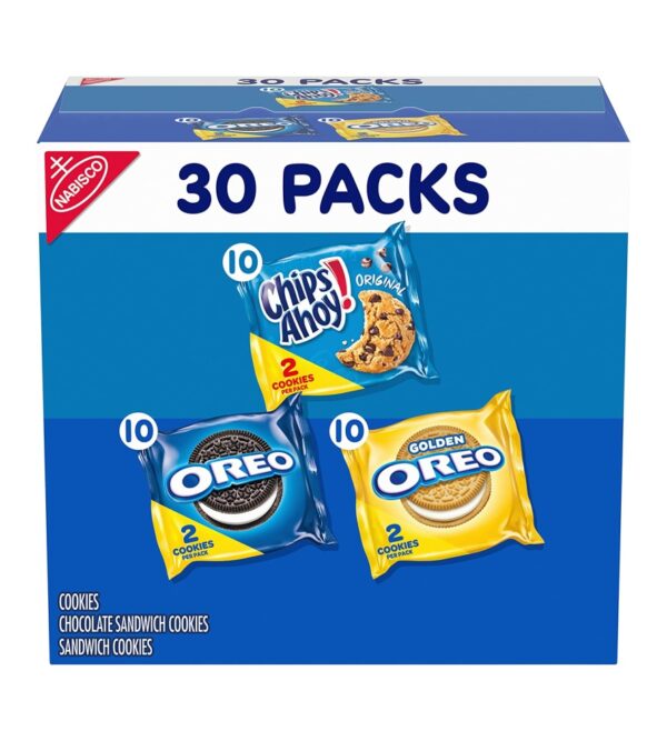 img-6af791224ef12c18b16bfe9bad37e93c Nabisco Sweet Treats Cookie Variety Pack OREO, OREO Golden & CHIPS AHOY, 30 Snack Packs (2 Cookies Per Pack)