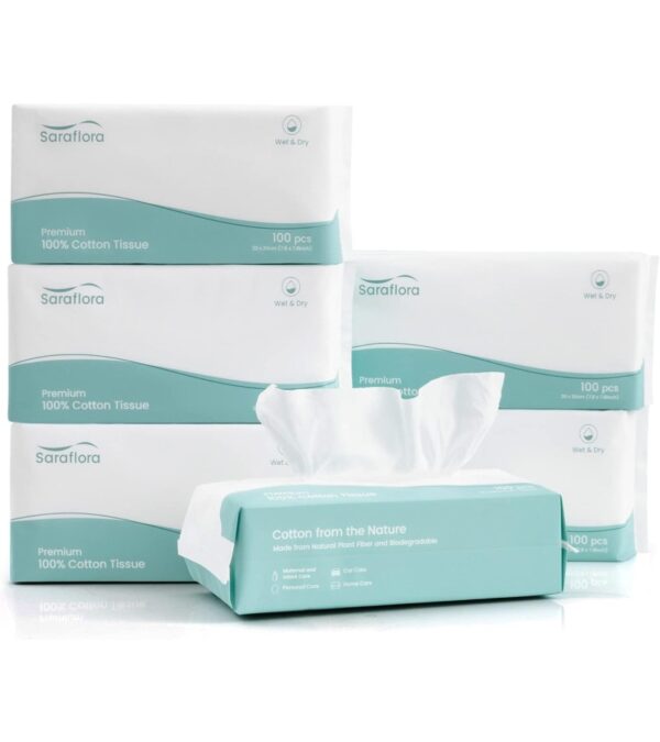img-6b2a6639caa998b917c2c39b7e96c9e2 Saraflora 100% Cotton Facial Tissue, Soft Dry Wipe 6 Pack Size 7.9×7.9 inches, Use for Sensitive Skin Disposable Face Towel and Baby Washcloths, Makeup Wipes, Disposable Cleansing Cloths(600 Count )