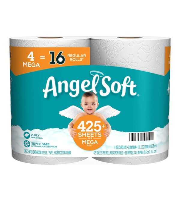 img-6b43bf5175c721328bdb43f940cb99c8 Angel Soft® Toilet Paper, 4 Mega Rolls = 16 Regular Rolls, 2-Ply Bath Tissue