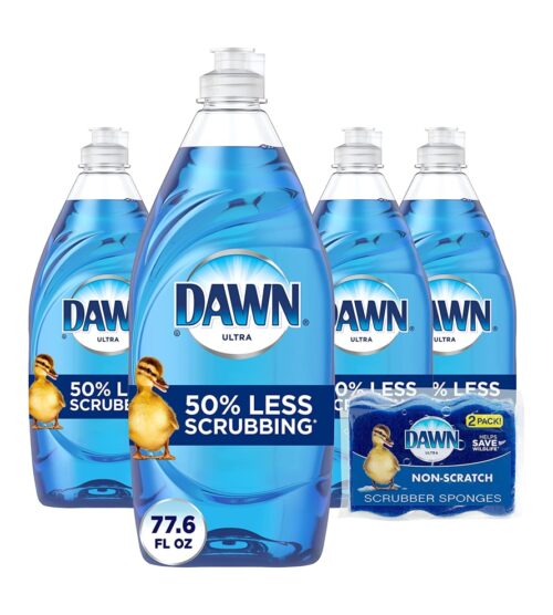 img-6cb65d9b10dad937ac64fdec2322b658 Dawn Ultra Dishwashing Liquid Dish Soap (4×19.4 Fl oz) + Non-Scratch Sponge (2 Count), Original Scent