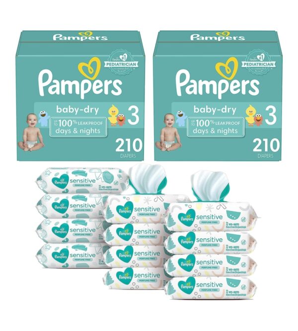 img-6d5fc4167dcde2ab9e5580b54621113d Pampers Baby Dry Disposable Baby Diapers Size 3, 2 Month Supply (2 x 210 Count) with Sensitive Water Based Baby Wipes, 12X Pop-Top Packs (864 Count)