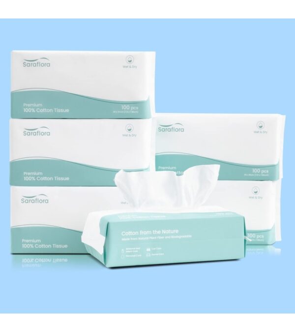 img-6f4dd8733e208fc2e1e070d1cdd60228 Saraflora 100% Cotton Facial Tissue, Soft Dry Wipe 6 Pack Size 7.9×7.9 inches, Use for Sensitive Skin Disposable Face Towel and Baby Washcloths, Makeup Wipes, Disposable Cleansing Cloths(600 Count )
