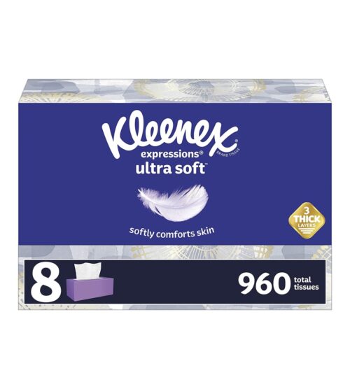 img-747f11113c307b29deb8da1189751a02 Kleenex Expressions Ultra Soft Facial Tissues, Soft Facial Tissue, 8 Flat Boxes, 120 Tissues per Box, 3-Ply (960 Total Tissues)