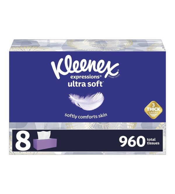 Kleenex Expressions Ultra Soft Facial Tissues, Soft Facial Tissue, 8 Flat Boxes, 120 Tissues per Box, 3-Ply (960 Total Tissues)