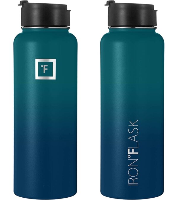 IRON °FLASK Sports Water Bottle – 40oz, 3 Lids (Straw Lid), Leak Proof – Stainless Steel Gym & Sport Bottles for Men, Women & Kids – Double Walled, Insulated Thermos, Metal Canteen